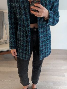 Women’s Teal & Black Houndstooth Open Blazer